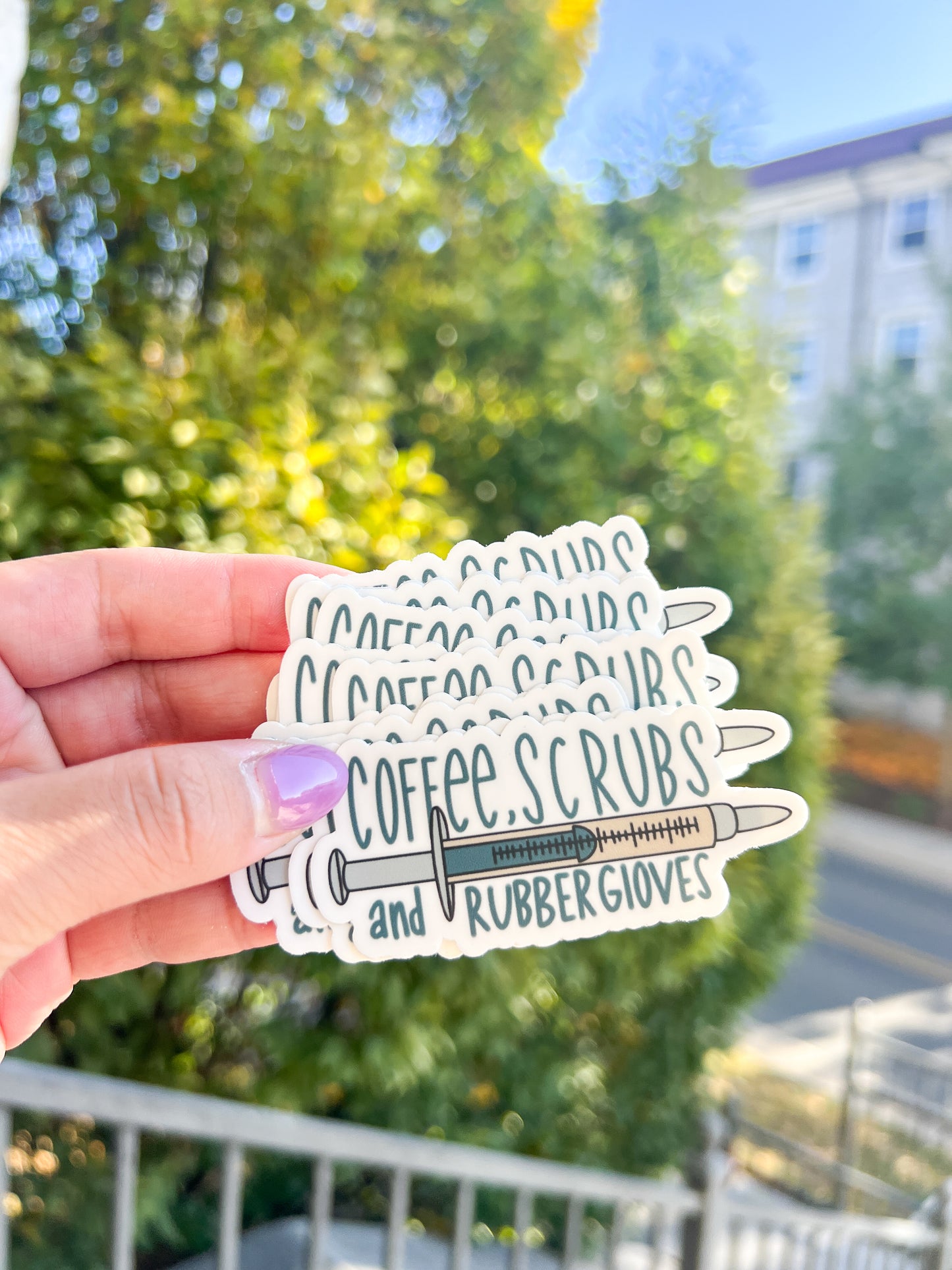 Coffee, Scrubs, and Rubber Gloves Sticker