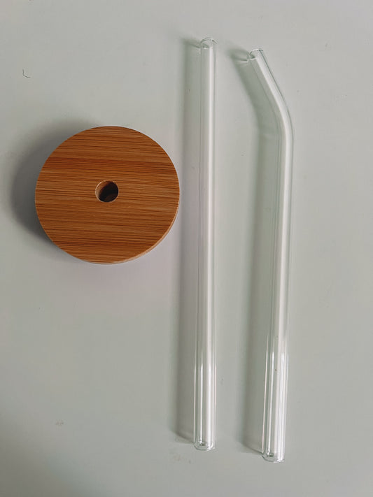 Bamboo Lid & Reusable Glass Straw